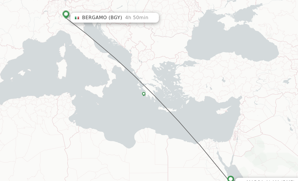 Flights from Marsa Alam to Bergamo route map