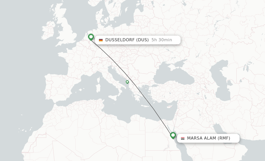 Flights from Marsa Alam to Dusseldorf route map