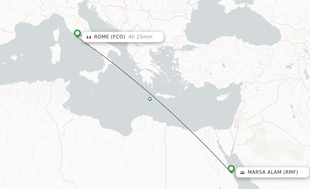 Flights from Marsa Alam to Rome route map