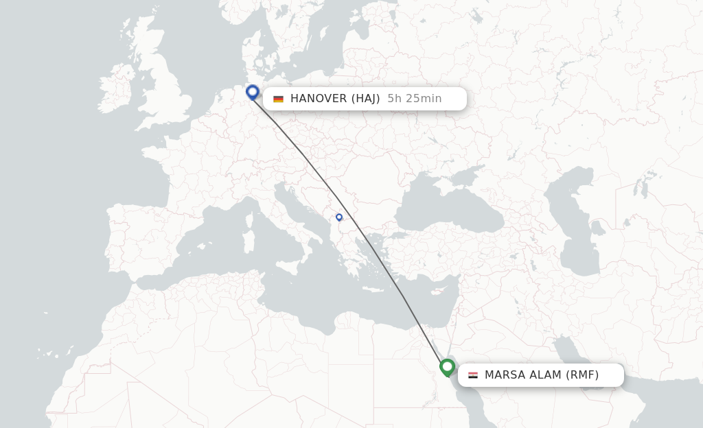 Flights from Marsa Alam to Hanover route map