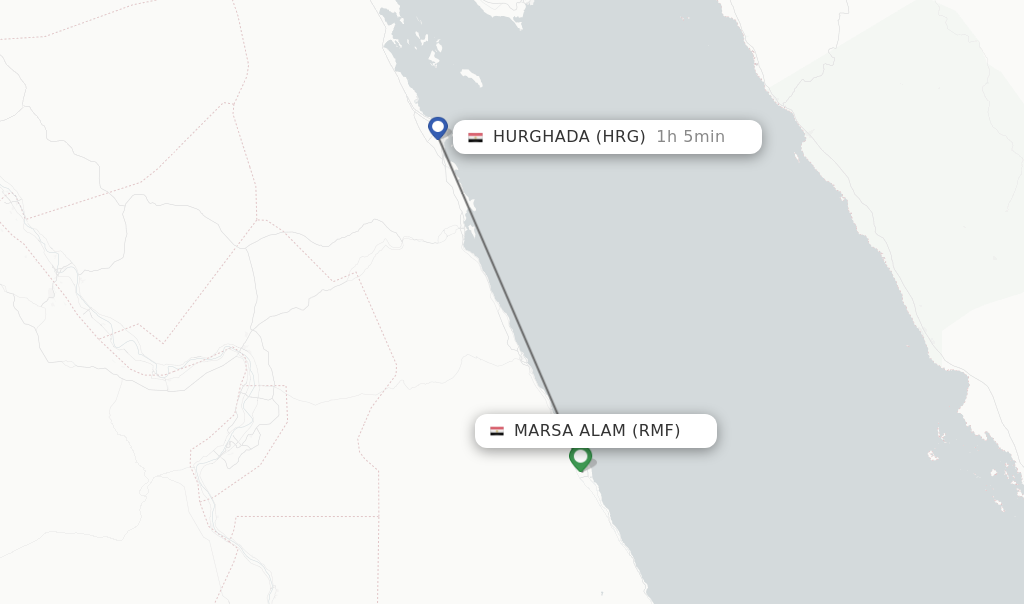 Flights from Marsa Alam to Hurghada route map