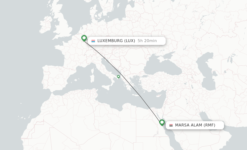 Flights from Marsa Alam to Luxembourg route map