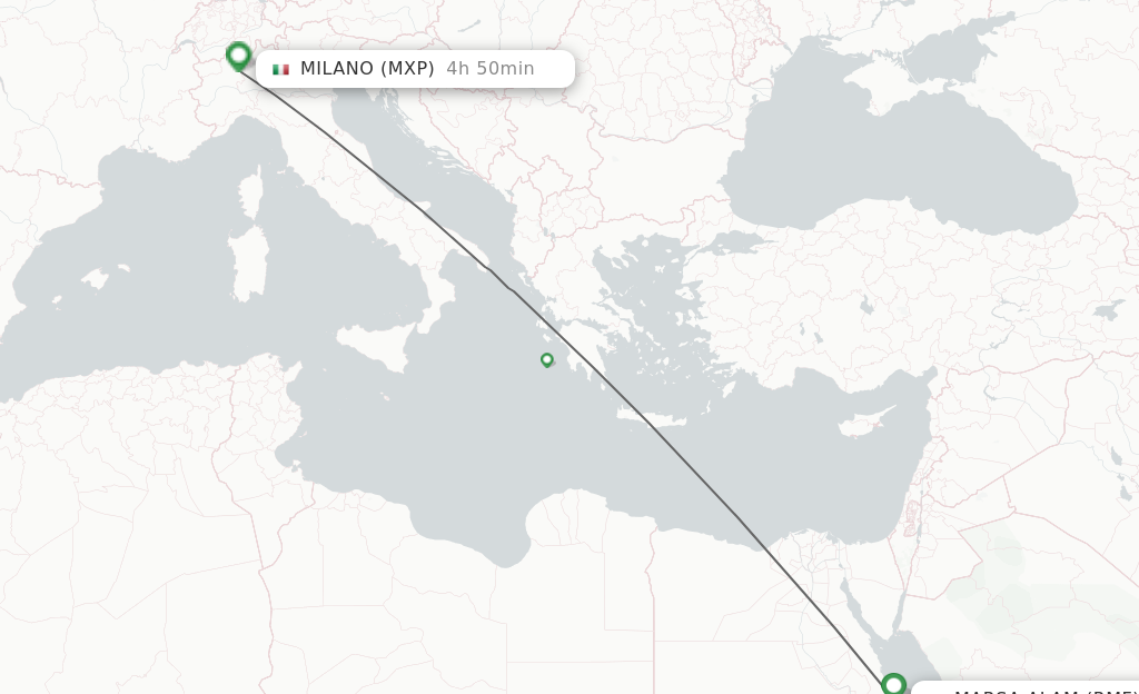 Flights from Marsa Alam to Milano route map
