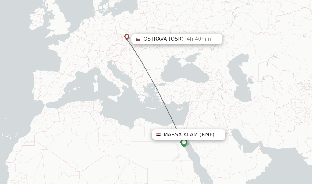 Flights from Marsa Alam to Ostrava route map