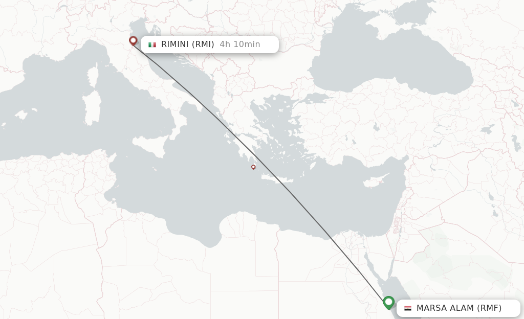 Flights from Marsa Alam to Rimini route map