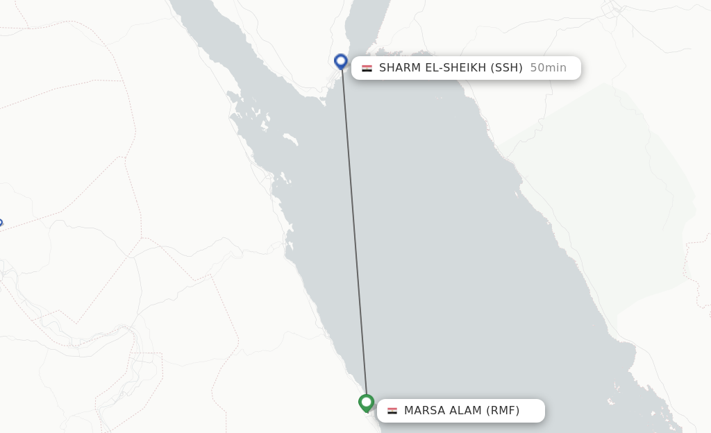 Flights from Marsa Alam to Sharm El-Sheikh route map