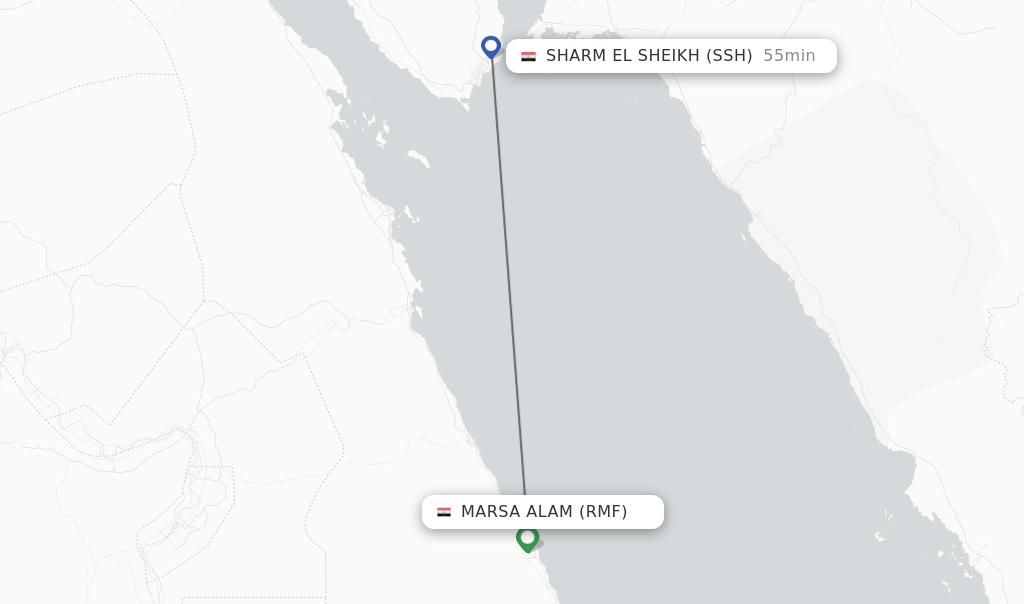 Flights from Marsa Alam to Sharm el Sheikh route map