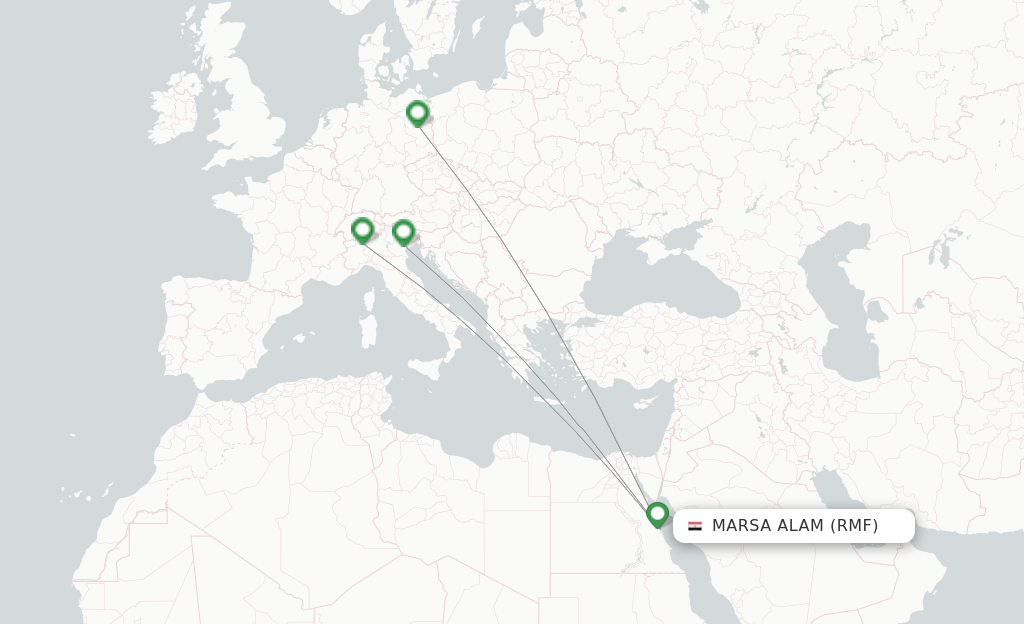 Route map with flights from Marsa Alam with easyJet