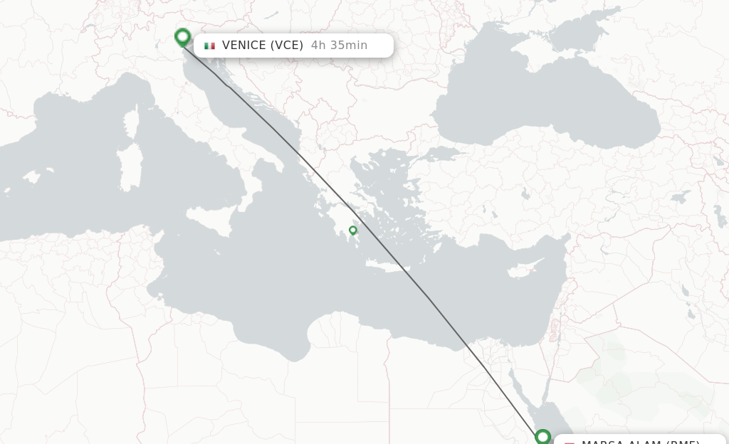 Flights from Marsa Alam to Venice route map