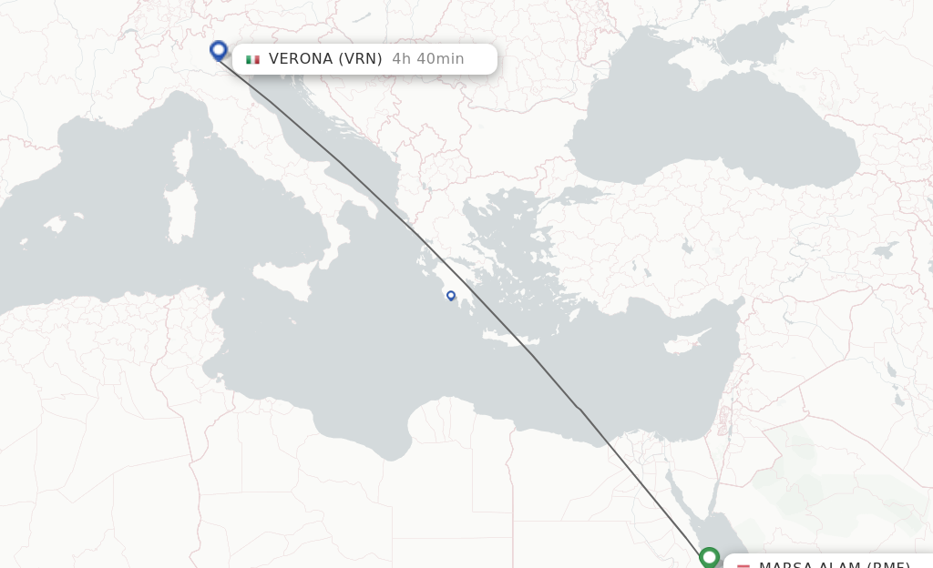 Flights from Marsa Alam to Verona route map