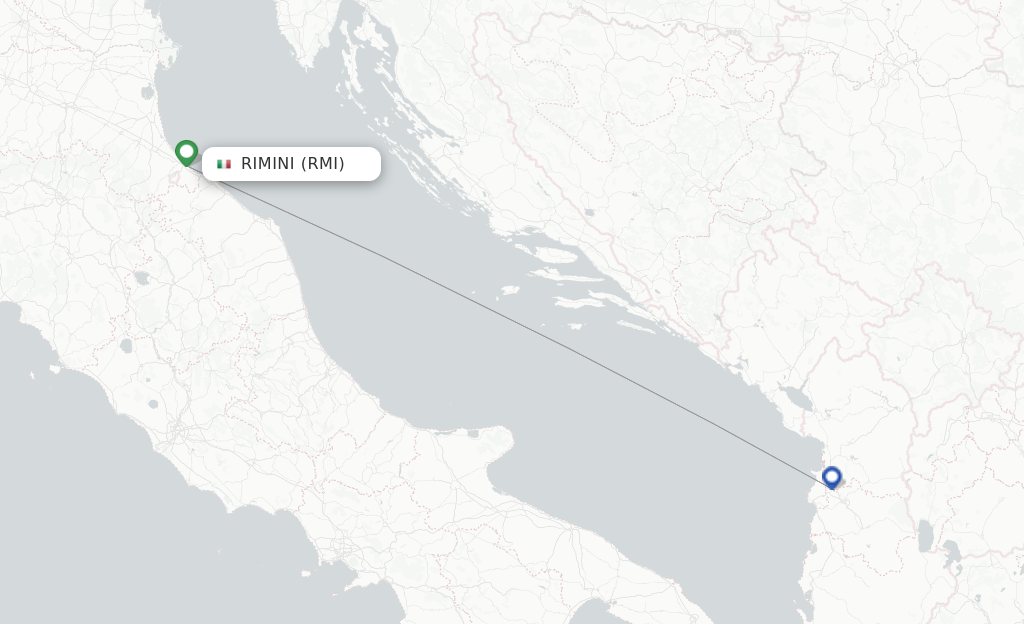 Route map with flights from Rimini with Albawings