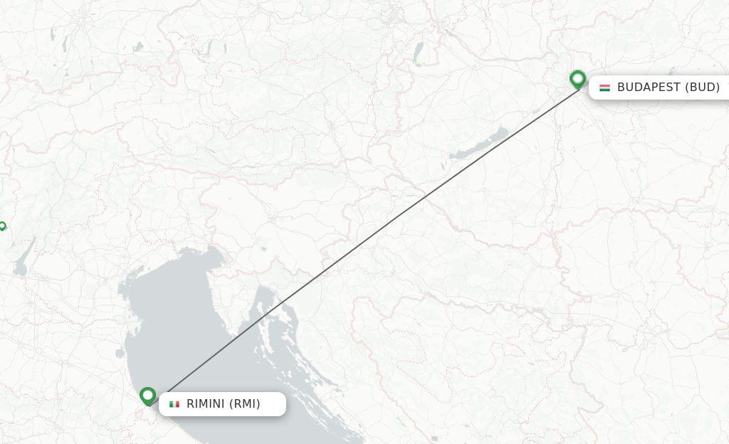 Flights from Rimini to Budapest route map