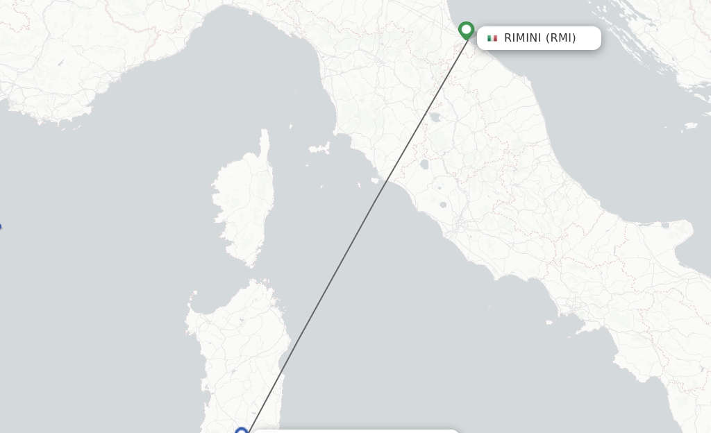 Flights from Rimini to Cagliari route map