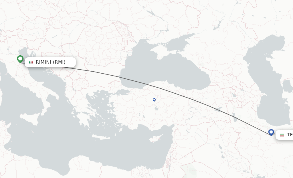 Flights from Rimini to Tehran route map