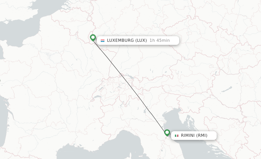 Flights from Rimini to Luxembourg route map