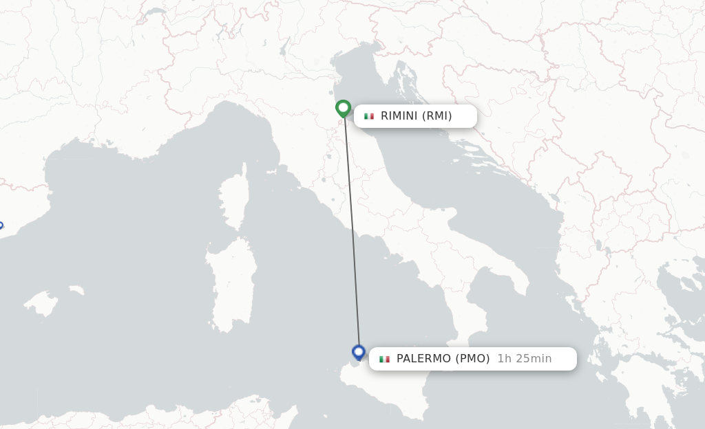 Flights from Rimini to Palermo route map