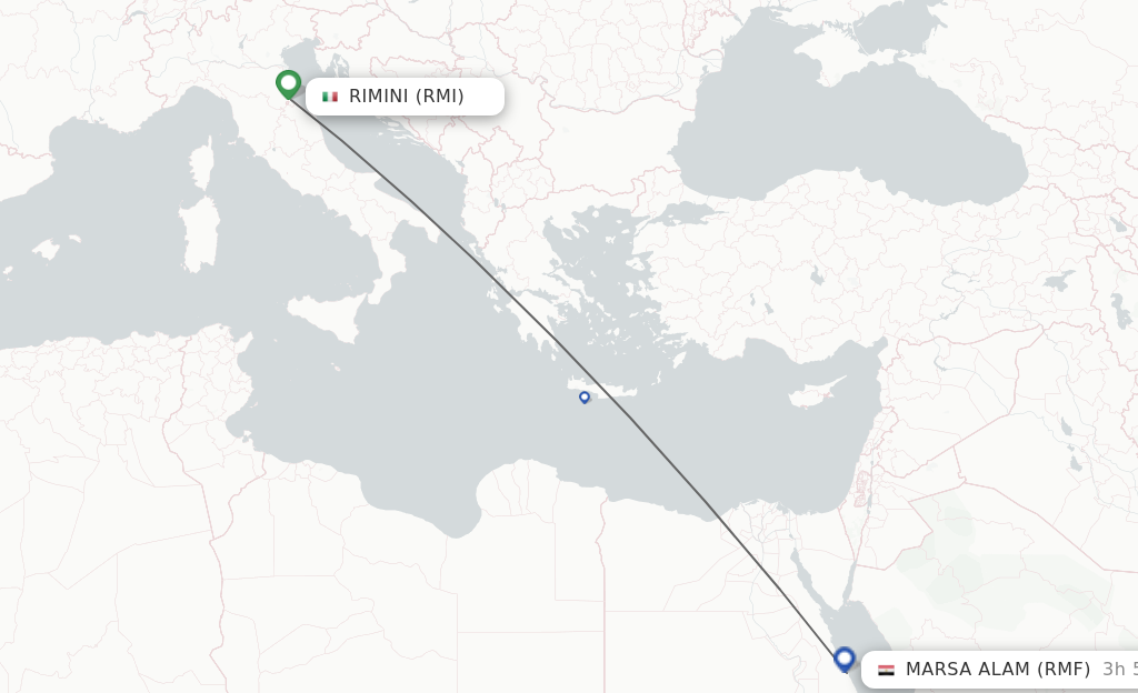 Flights from Rimini to Marsa Alam route map