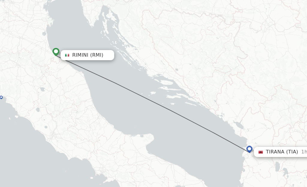 Flights from Rimini to Tirana route map