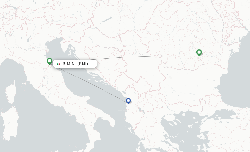 Route map with flights from Rimini with Wizz Air