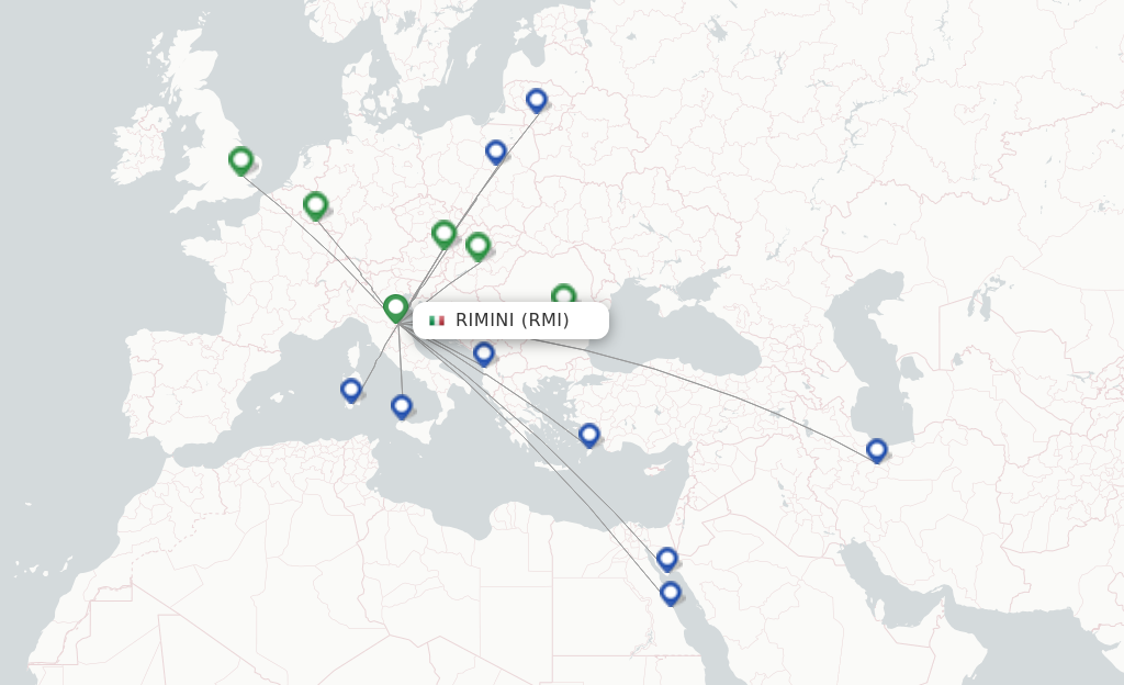 Flights from Rimini to Prague route map