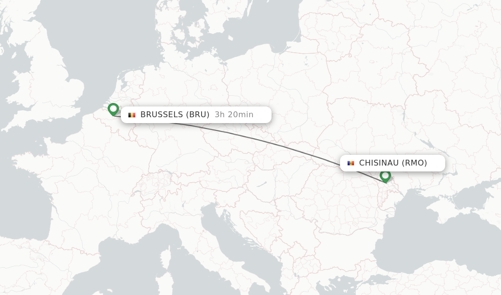 Flights from Brussels to Chisinau route map