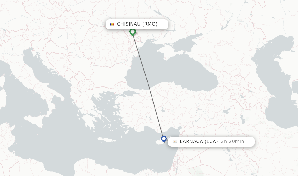 Flights from Chisinau to Larnaca route map