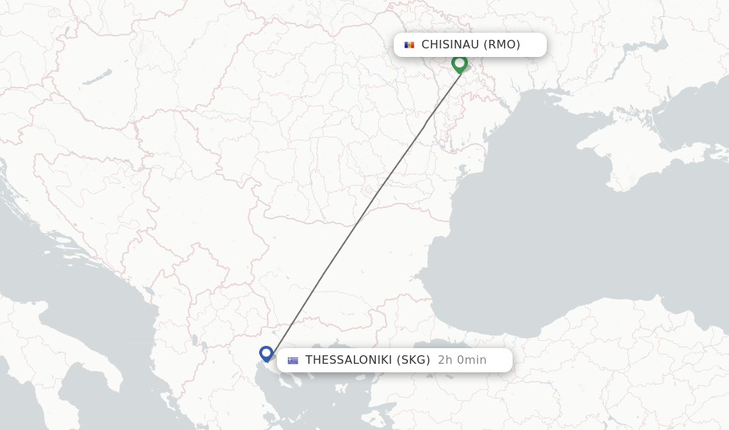 Flights from Chisinau to Thessaloniki route map
