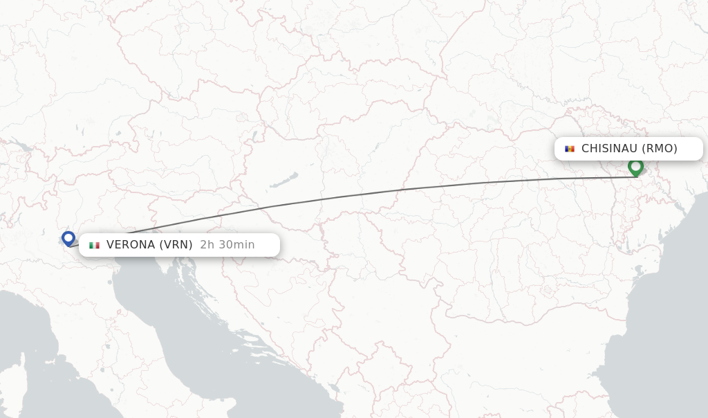 Flights from Verona to Chisinau route map