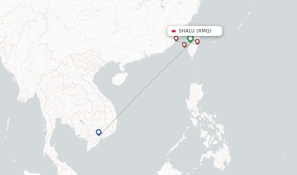 Route map with flights from Shalu with Mandarin Airlines