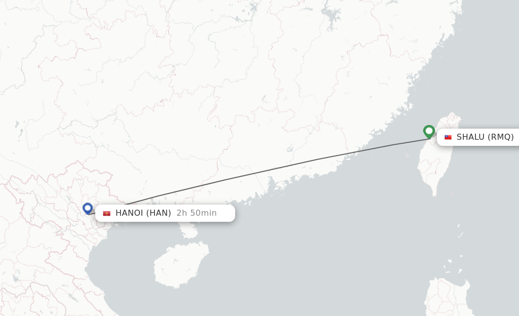 Flights from Shalu to Hanoi route map