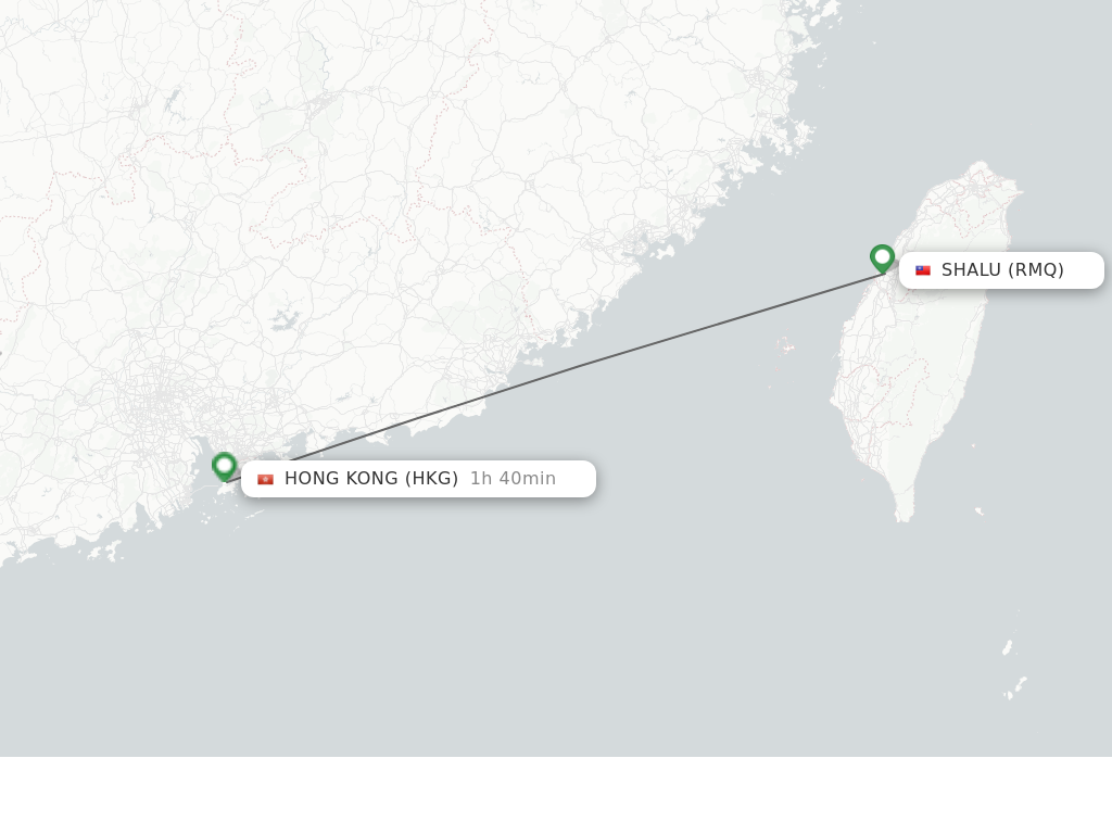 Flights from Shalu to Hong Kong route map