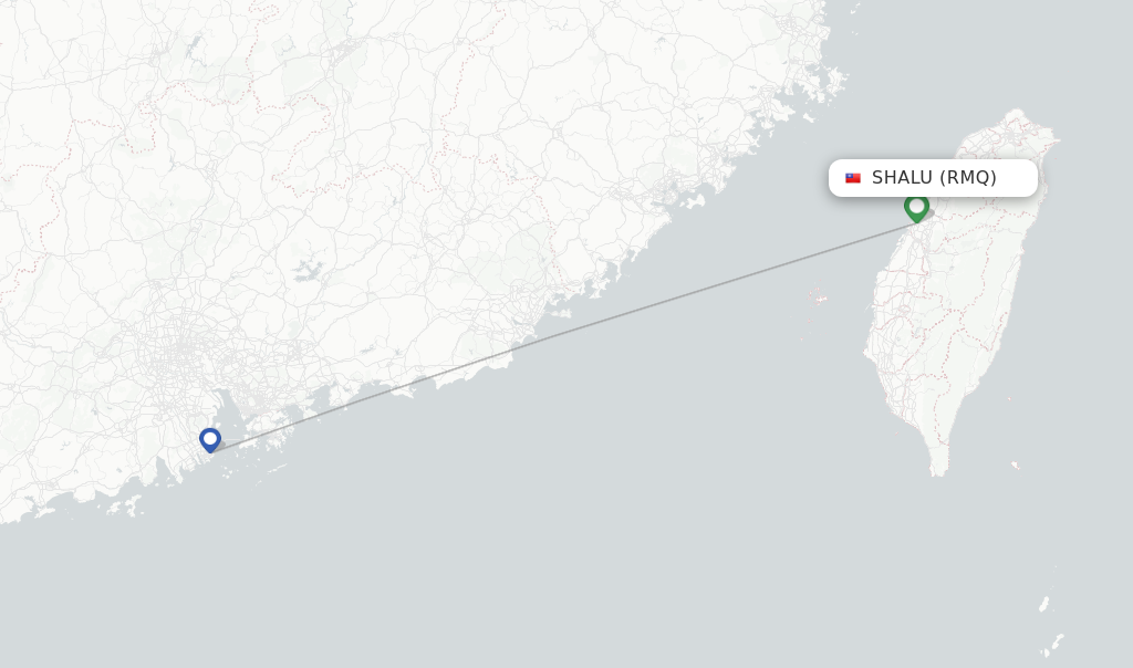 Route map with flights from Shalu with Tigerair Taiwan