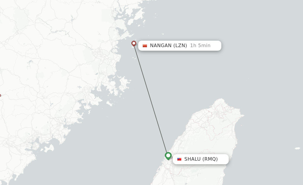 Flights from Shalu to Nangan route map