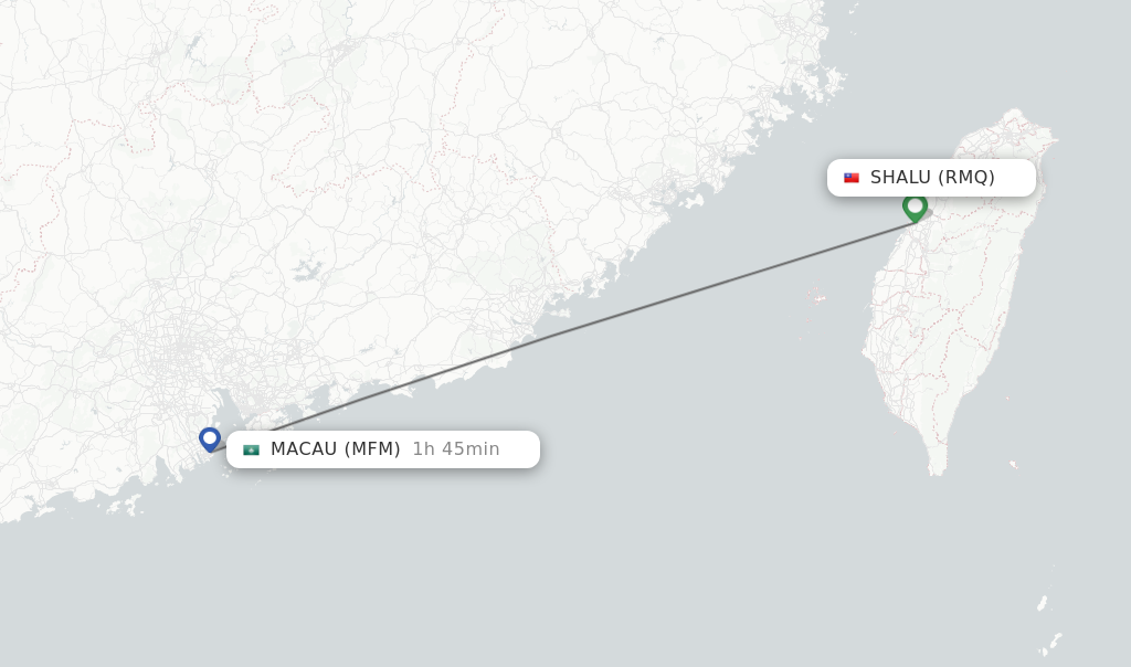 Flights from Shalu to Macau route map