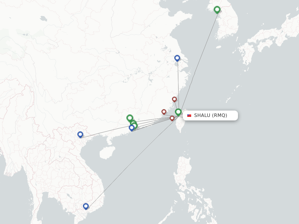 Flights from Shalu to Okinawa route map