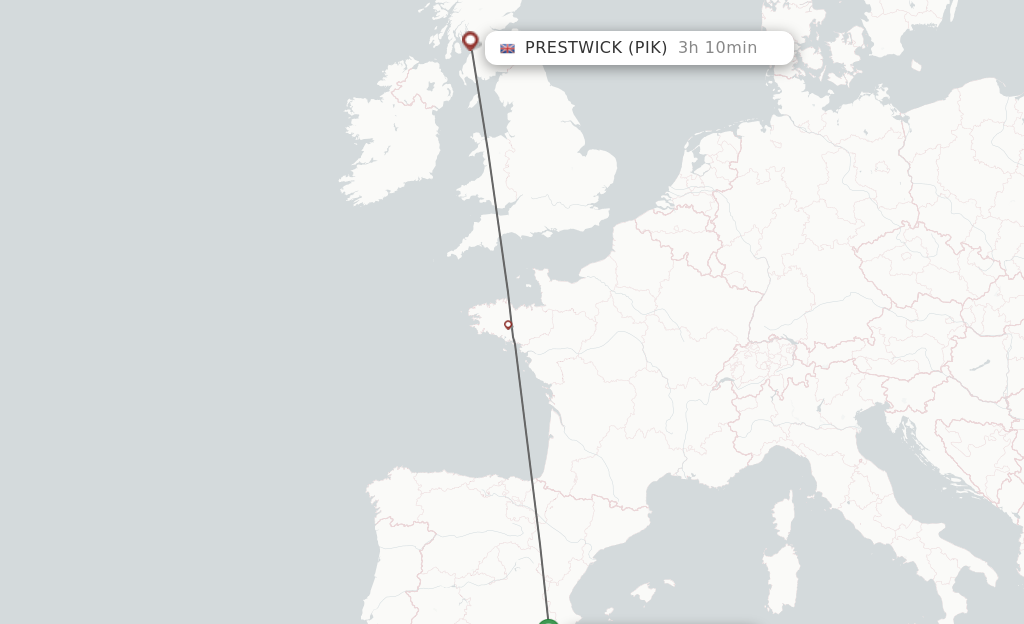 Flights from Corvera to Glasgow route map