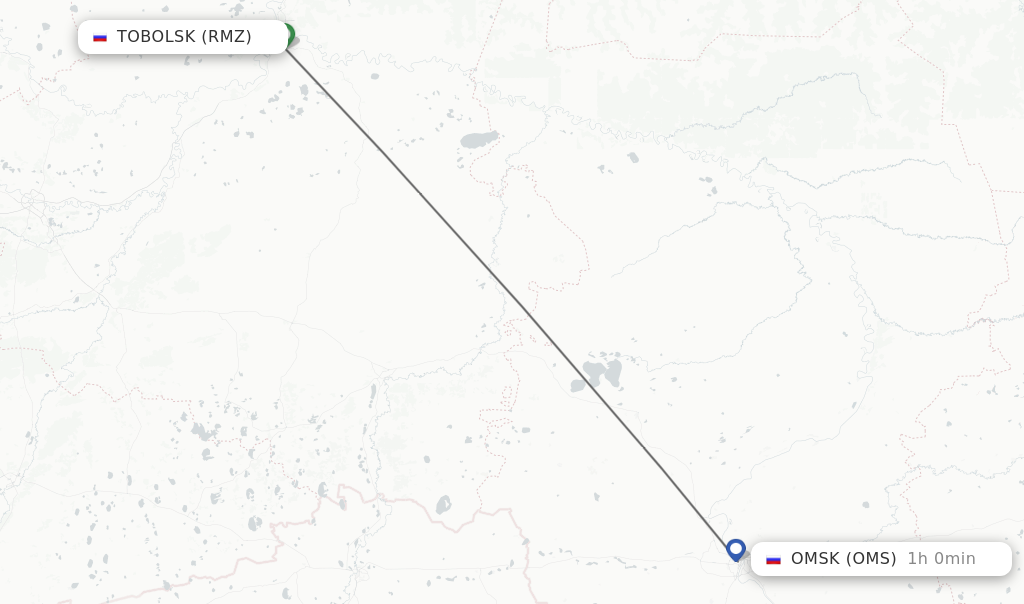 Flights from Tobolsk to Omsk route map