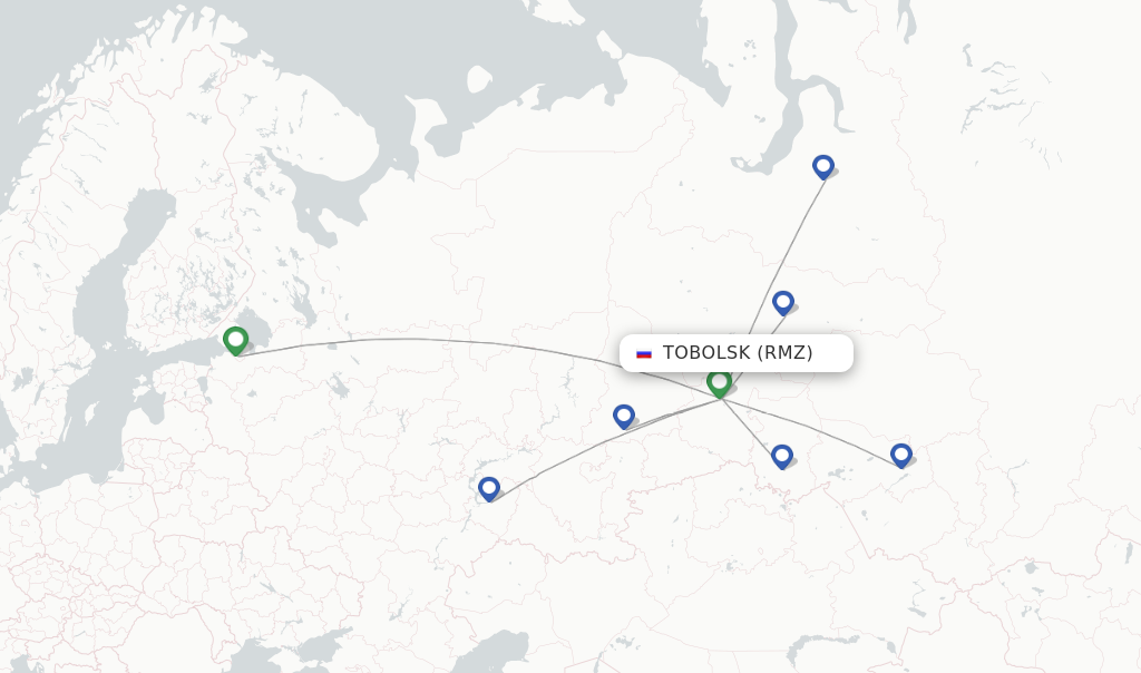 Route map with flights from Tobolsk with UVT Aero