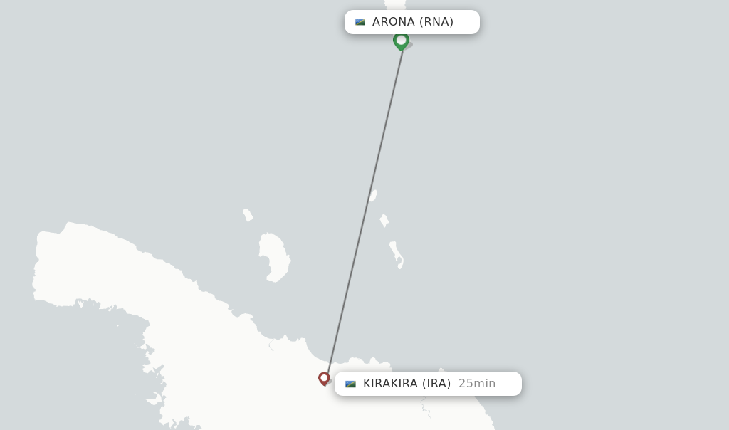Flights from Kirakira to Arona route map