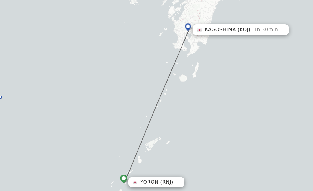 Flights from Yoronjima to Kagoshima route map