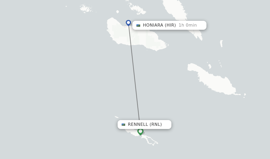 Flights from Rennell to Honiara route map