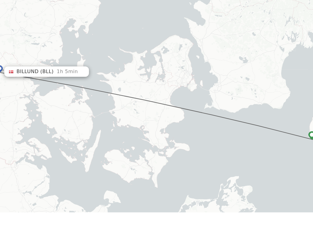 Flights from Bornholm to Billund route map