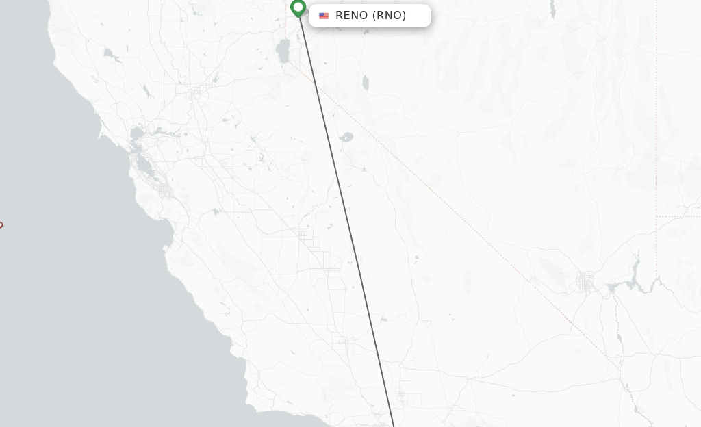Flights from Reno to Long Beach route map