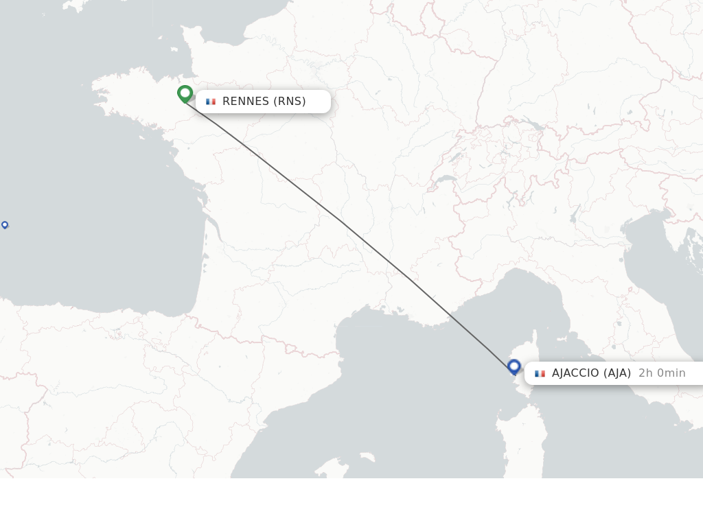 Flights from Rennes to Ajaccio route map