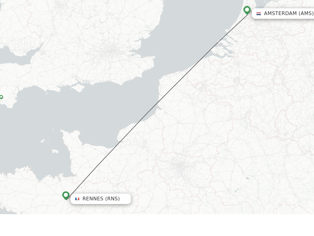 Flights from Rennes to Amsterdam route map