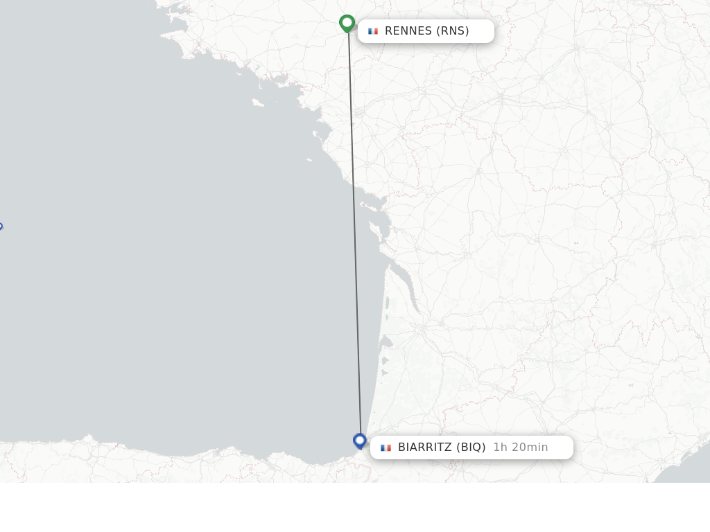 Flights from Rennes to Biarritz route map