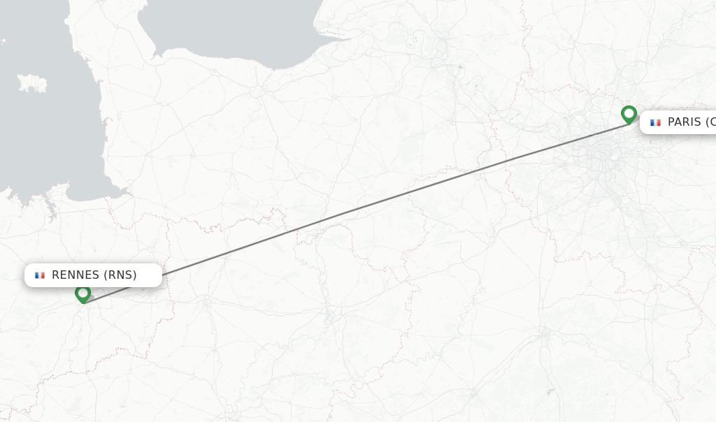 Flights from Rennes to Paris route map