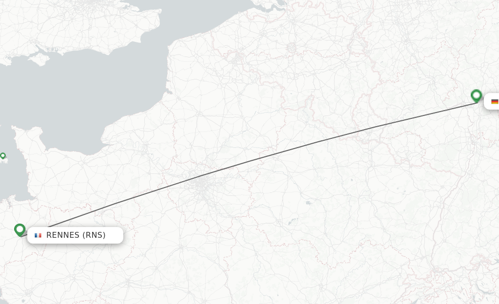 Flights from Rennes to Frankfurt route map