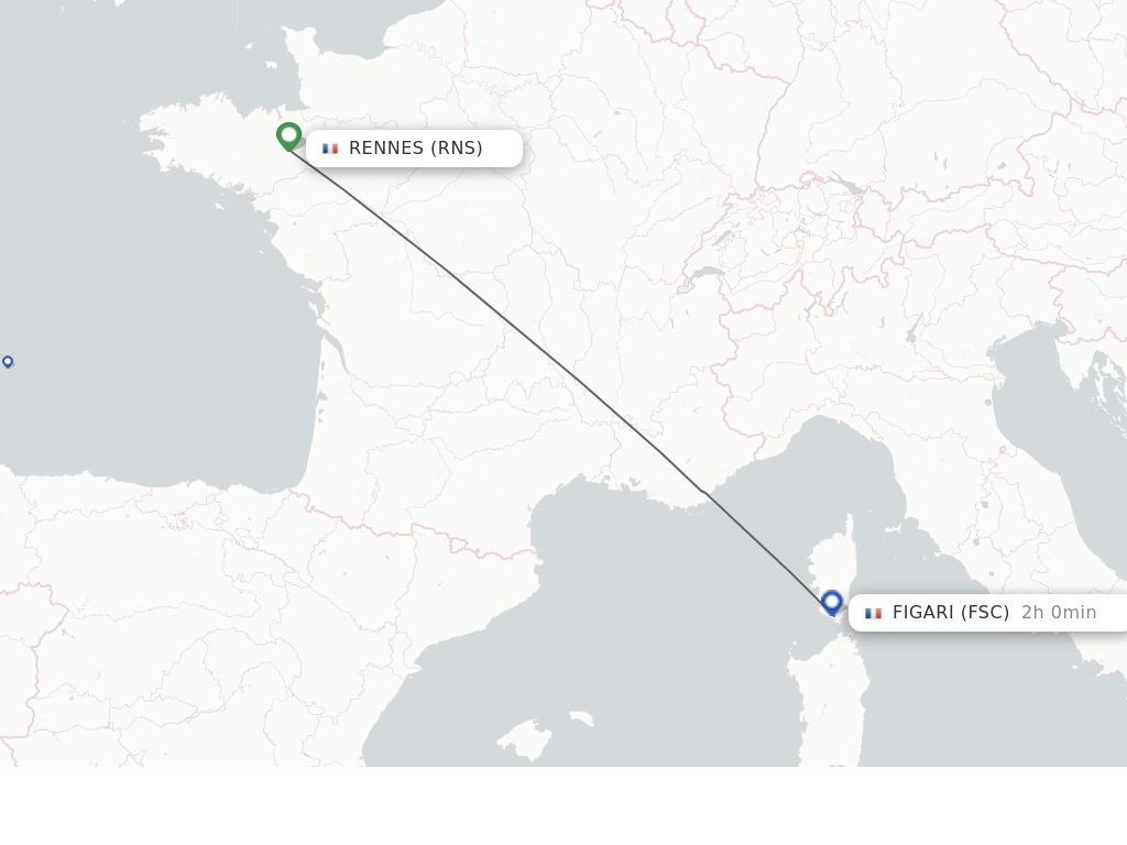 Flights from Rennes to Figari route map