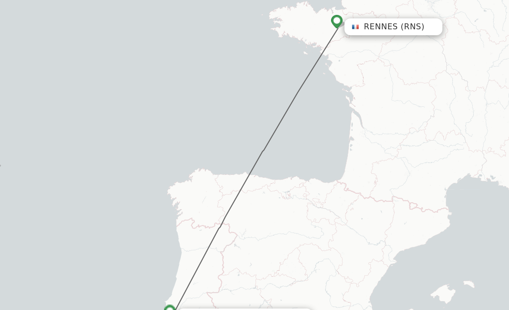 Flights from Rennes to Lisbon route map